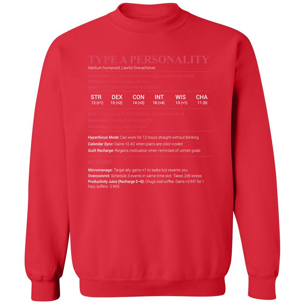 Type A Stats Classic Unisex Sweatshirt - Red - 5