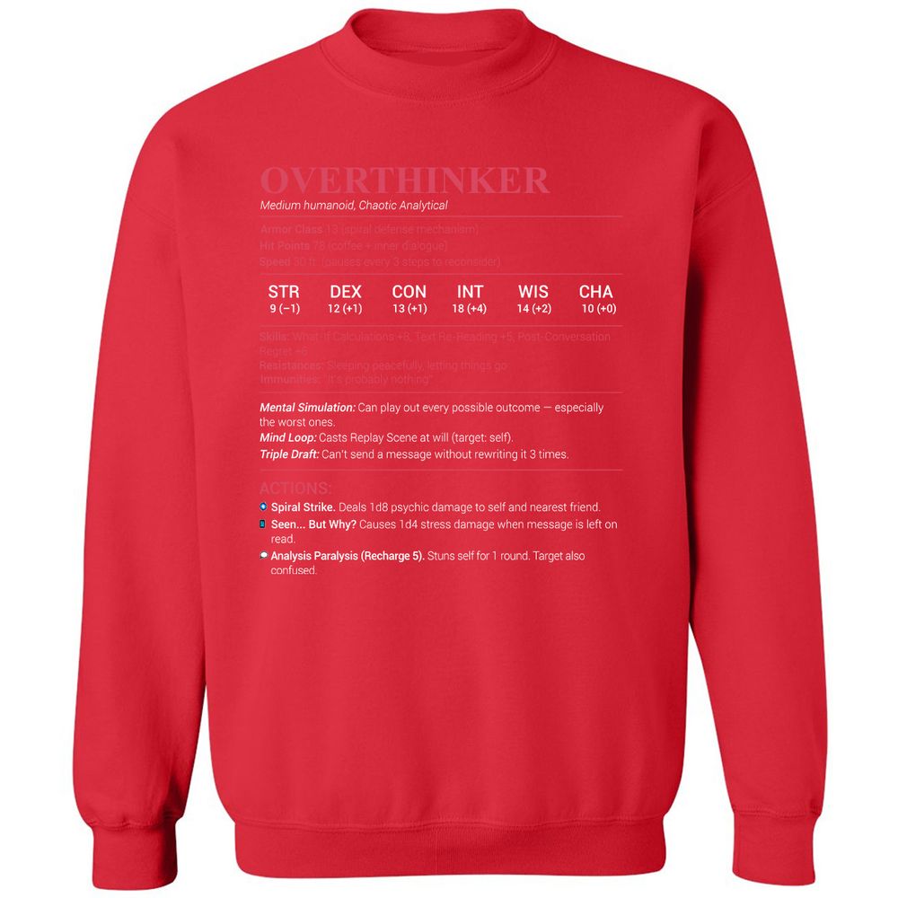 Overthinker Stats Classic Unisex Sweatshirt - Red - 5
