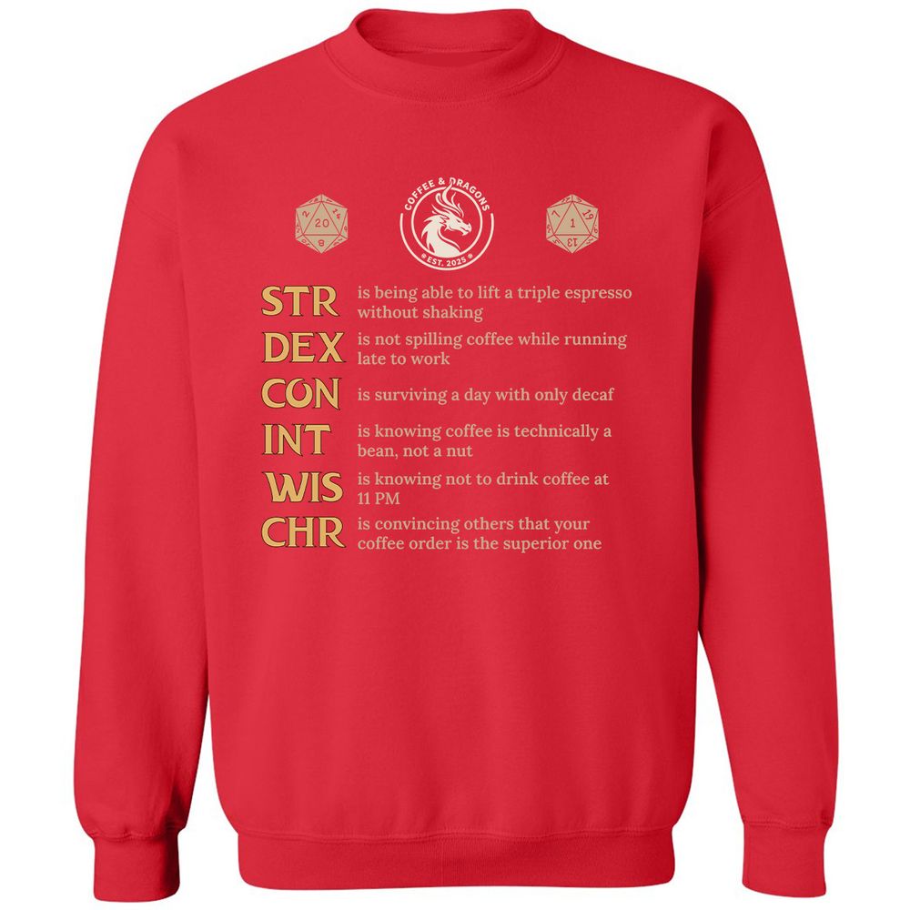 Coffee & Dragons RPG Stats Classic Unisex Sweatshirt - Red - 5