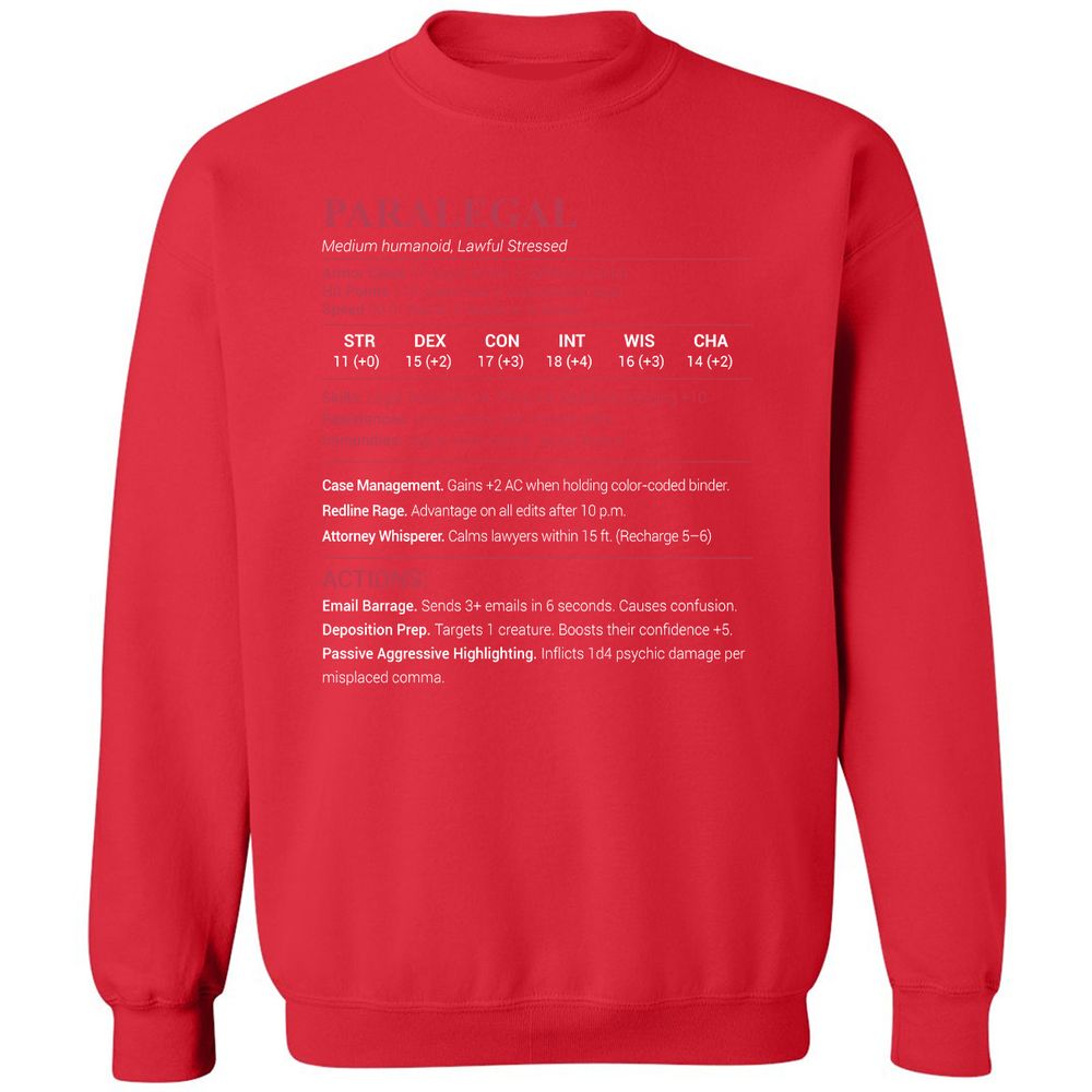 Paralegal Stats Classic Unisex Sweatshirt - Red - 5