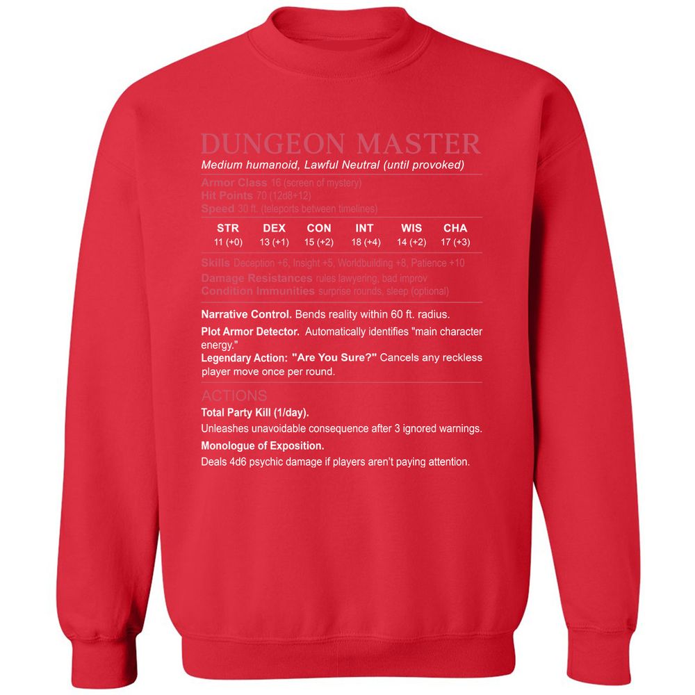 Dungeon Master Stats Classic Unisex Sweatshirt - Red - 5