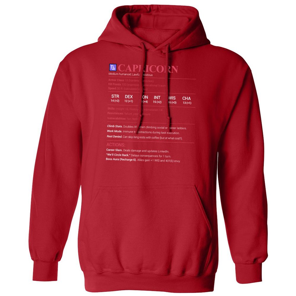 Capricorn Stats Classic Unisex Hoodie - Red - 5