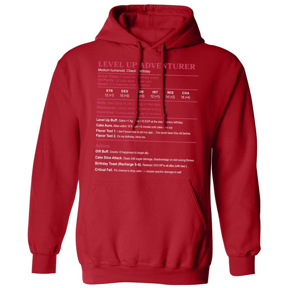 Level Up Adventurer Classic Unisex Hoodie - Red - 5