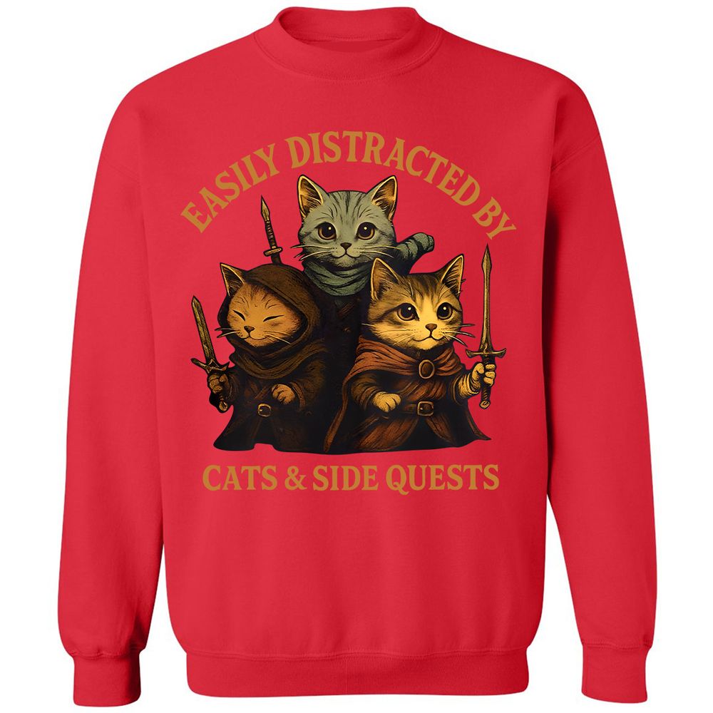 Easily Distracted By Cats & Side Quests Classic Unisex Sweatshirt - Red - 5