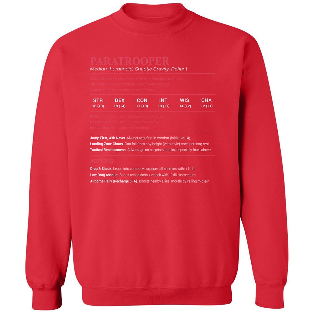 Paratrooper Stats Classic Unisex Sweatshirt - Red - 5