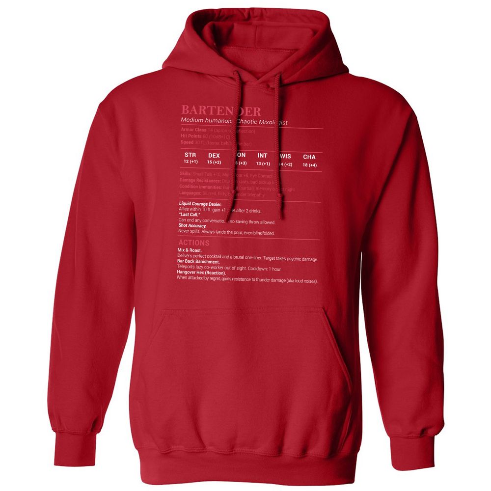 Bartender Stats Classic Unisex Hoodie - Red - 5