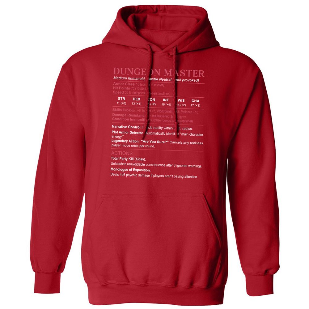 Dungeon Master Stats Classic Unisex Hoodie - Red - 5