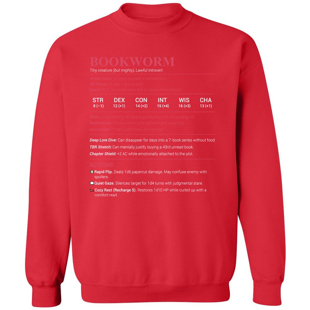 Bookworm Stats Classic Unisex Sweatshirt - Red - 5