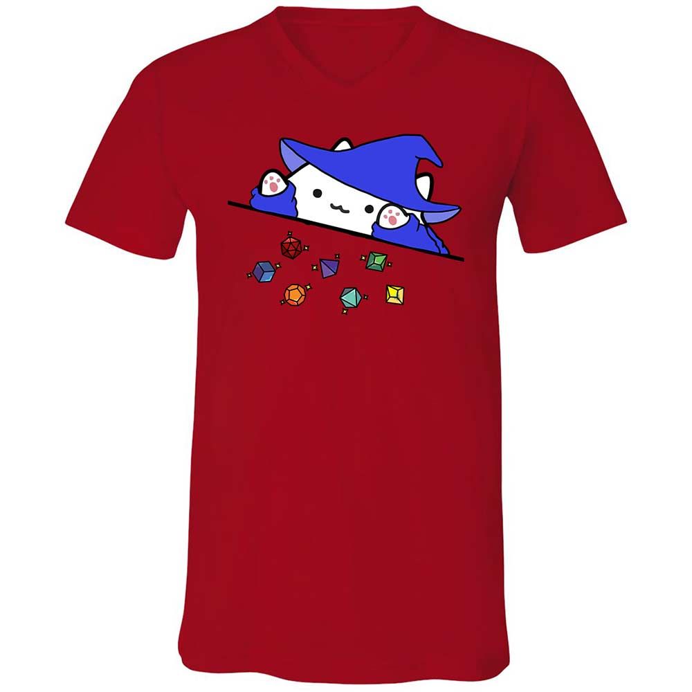Cat Throws Dices Unisex V-Neck T-Shirt - Red - 5