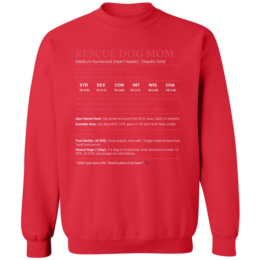 Rescue Dog Mom Stats Classic Unisex Sweatshirt - Red - 5