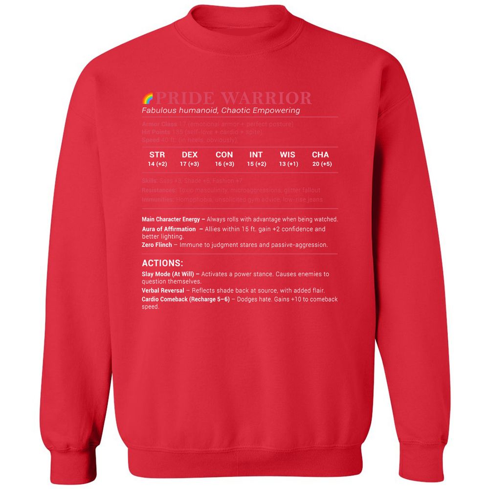 Pride Warrior Stats Classic Unisex Sweatshirt - Red - 5
