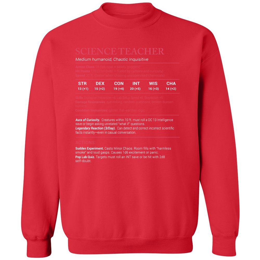 Science Teacher Stats Classic Unisex Sweatshirt - Red - 5