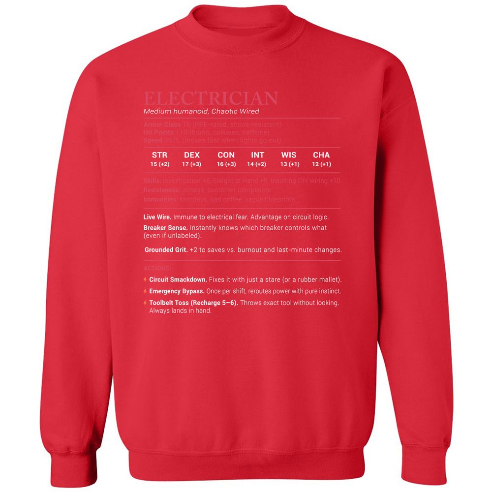 Electrician Stats Classic Unisex Sweatshirt - Red - 5