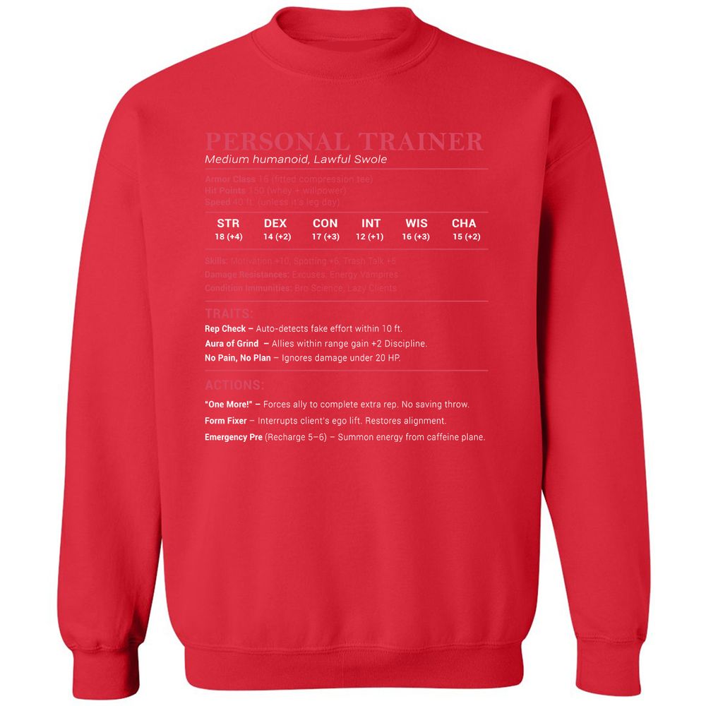 Personal Trainer PT Stats Classic Unisex Sweatshirt - Red - 5