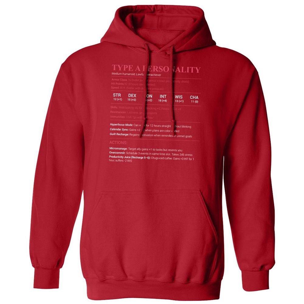 Type A Stats Classic Unisex Hoodie - Red - 5