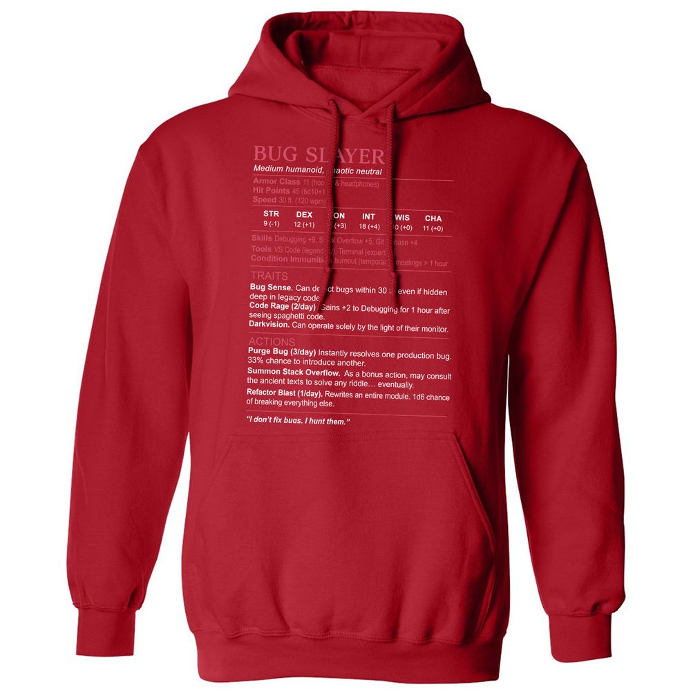 Software Engineer Stats (Bug Slayer) Classic Unisex Hoodie - Red - 5