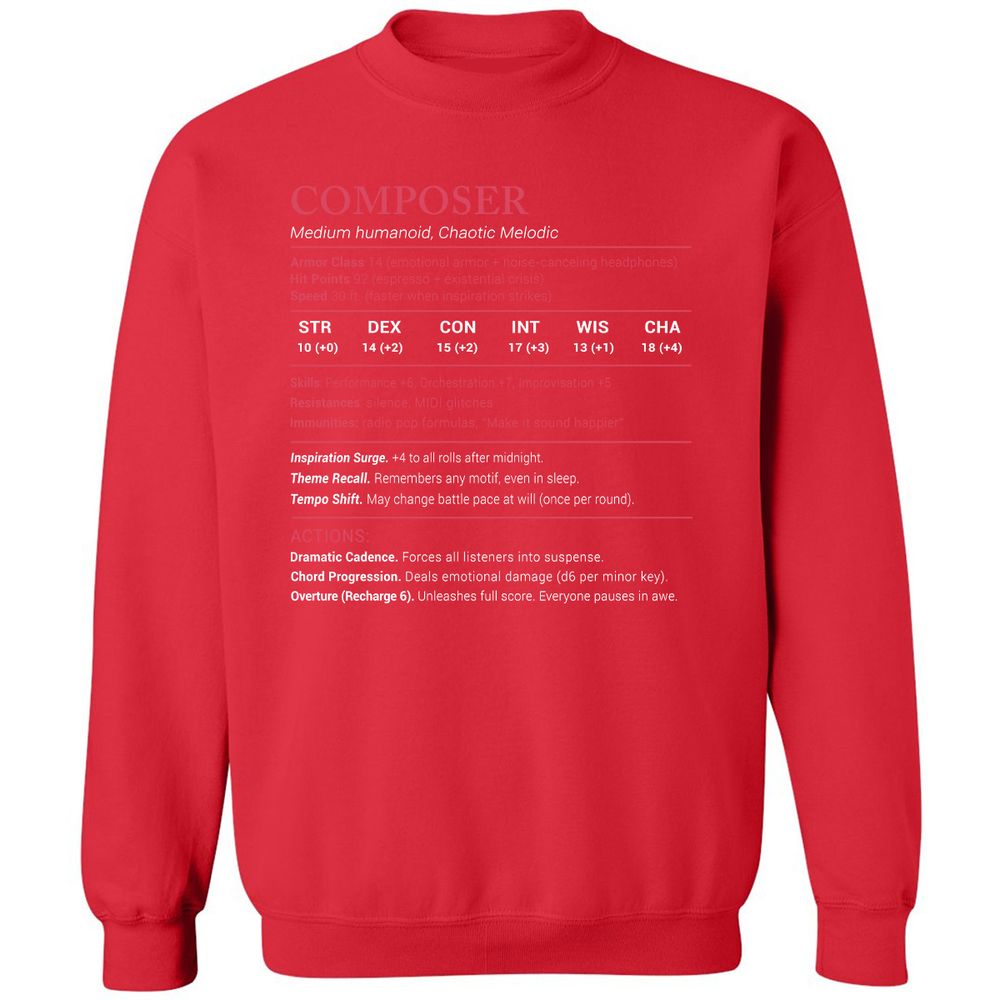 Composer Stats Classic Unisex Sweatshirt - Red - 5