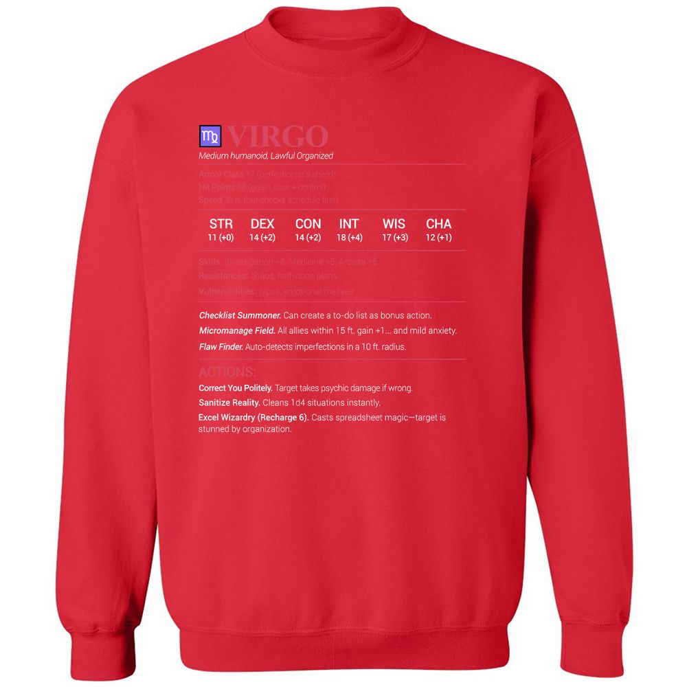 Virgo Stats Classic Unisex Sweatshirt - Red - 5