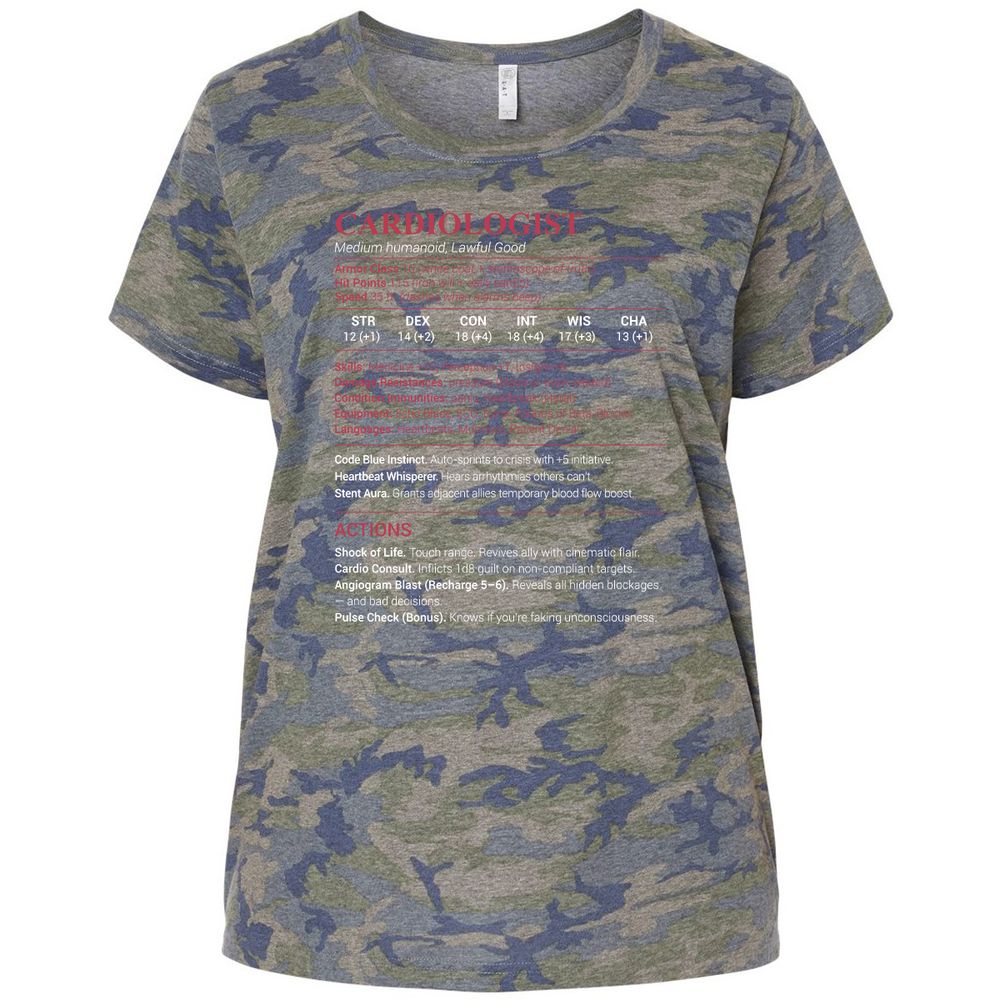 Cardiologist Stats Ladies Curvy Jersey - Vintage Camo - 5