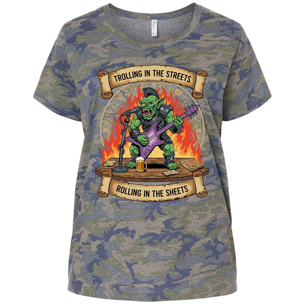 Trolling in the Streets Ladies Curvy Jersey - Vintage Camo - 5
