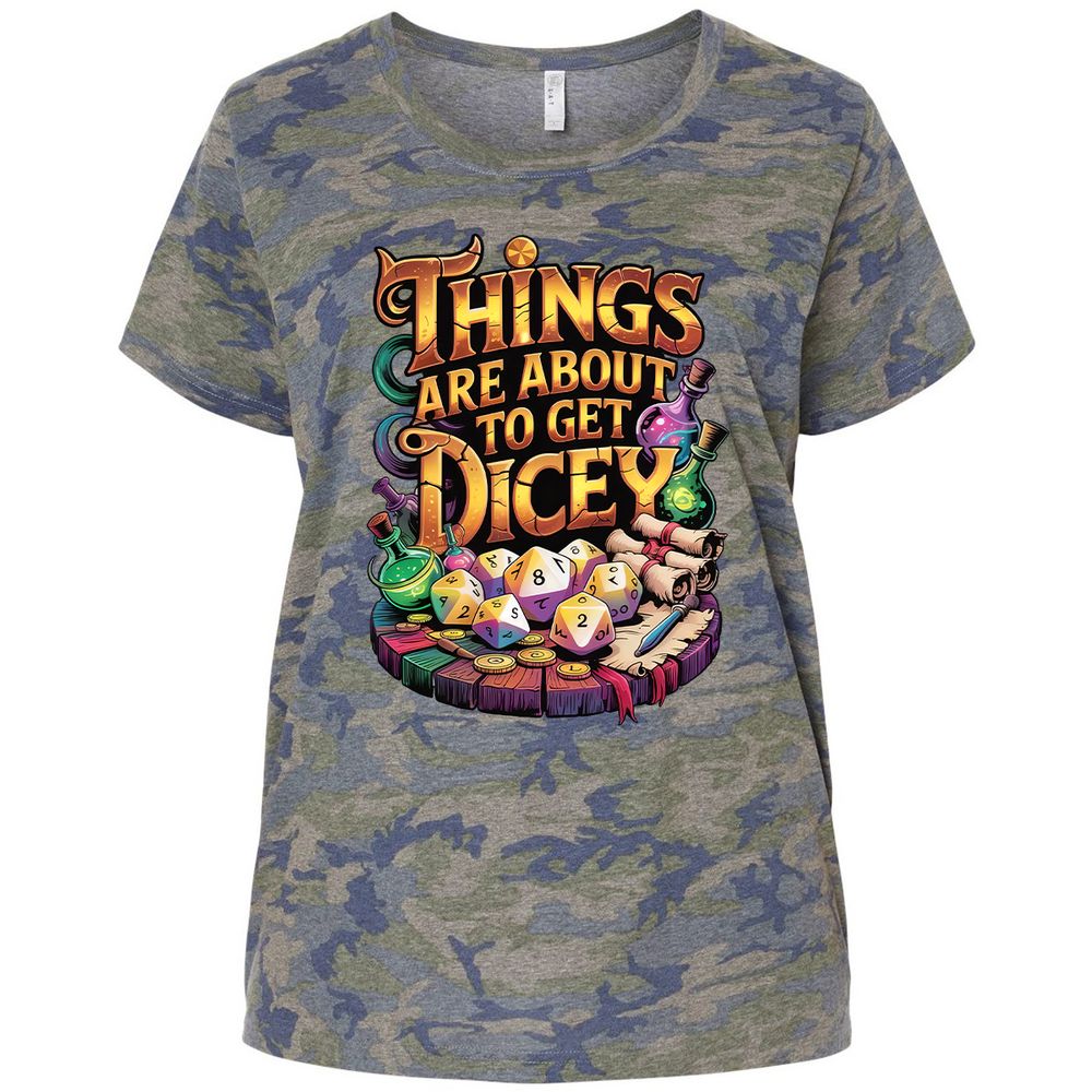 Things Are About To Get Dicey Ladies Curvy Jersey - Vintage Camo - 5