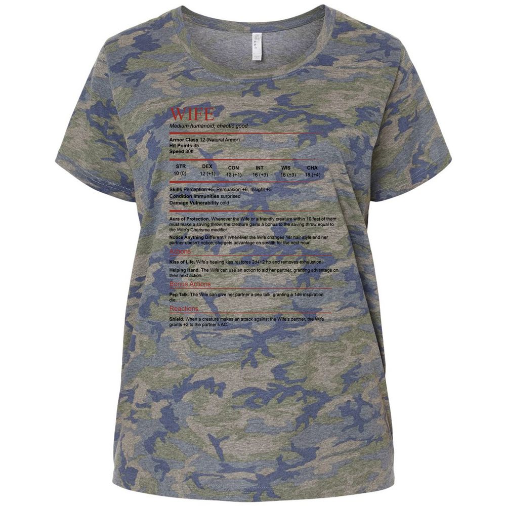 Wife White Ladies Curvy Jersey - Vintage Camo - 5