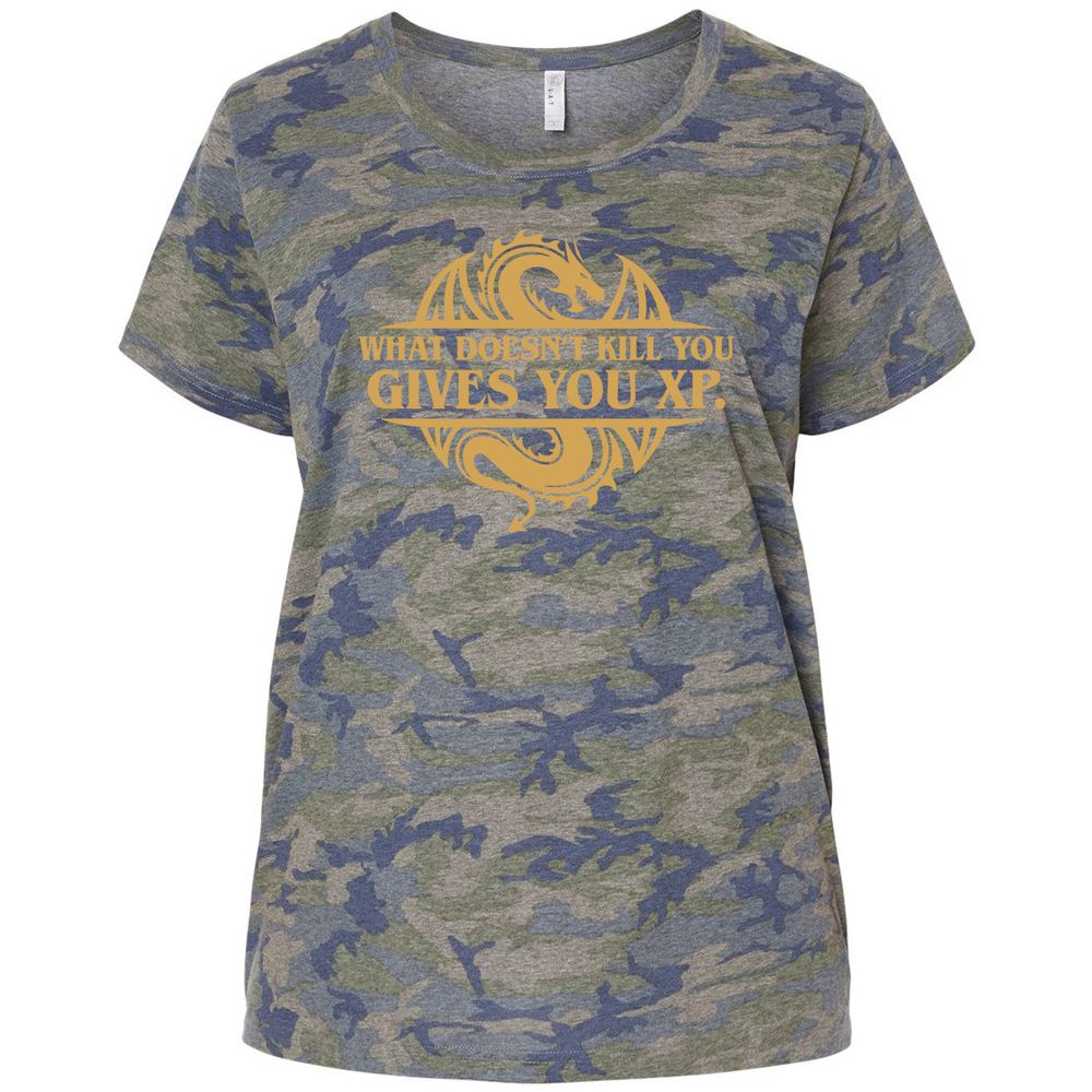 What Doesn't Kill You Gives You XP Ladies Curvy Jersey - Vintage Camo - 5
