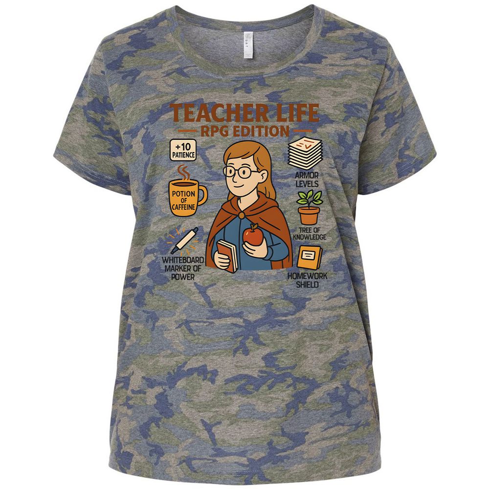 Teacher Life RPG Edition Ladies Curvy Jersey - Vintage Camo - 5