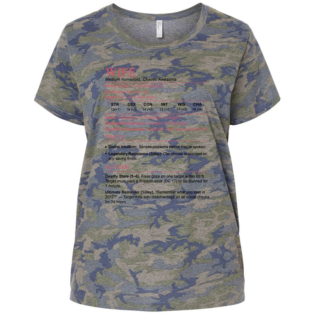 Wife Stats 2 Ladies Curvy Jersey - Vintage Camo - 5