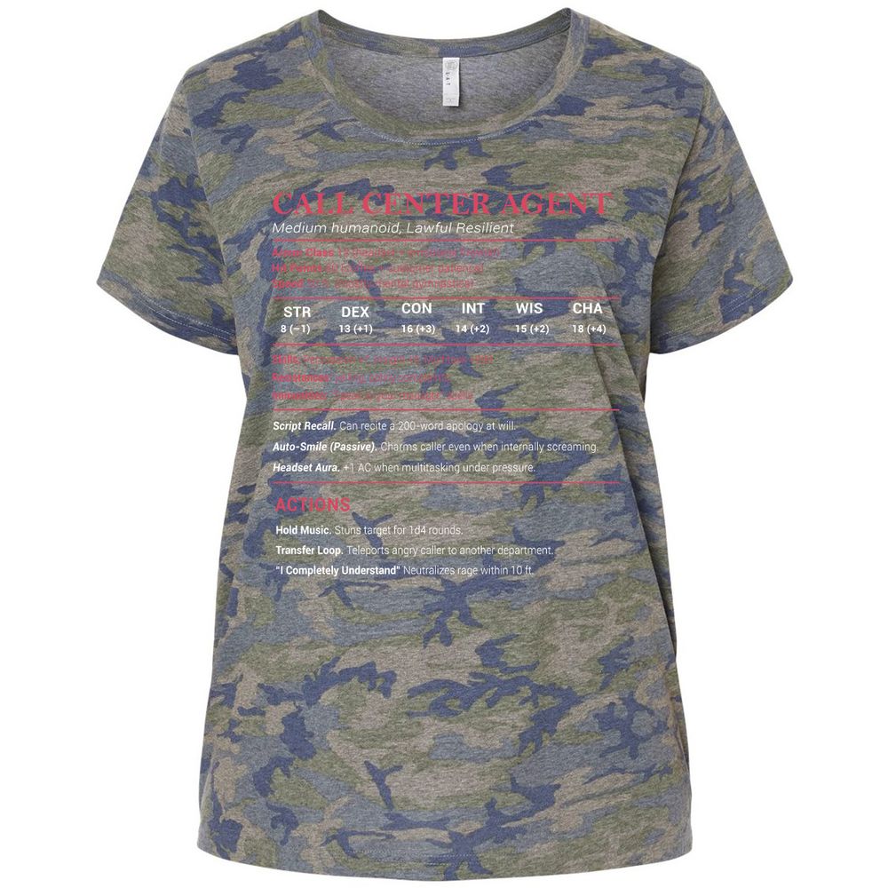 Call Center Agent Stats Ladies Curvy Jersey - Vintage Camo - 5