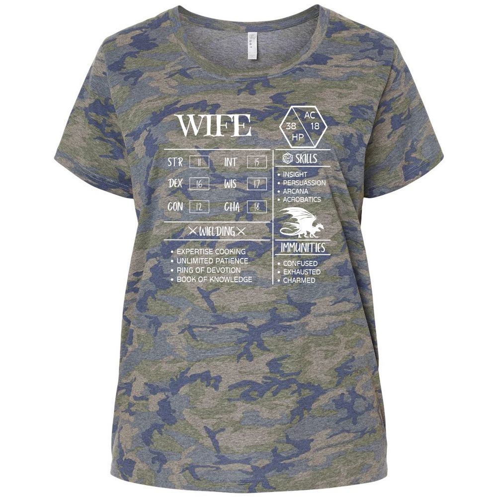 Wife Stats 2 Ladies Curvy Jersey - Vintage Camo - 5