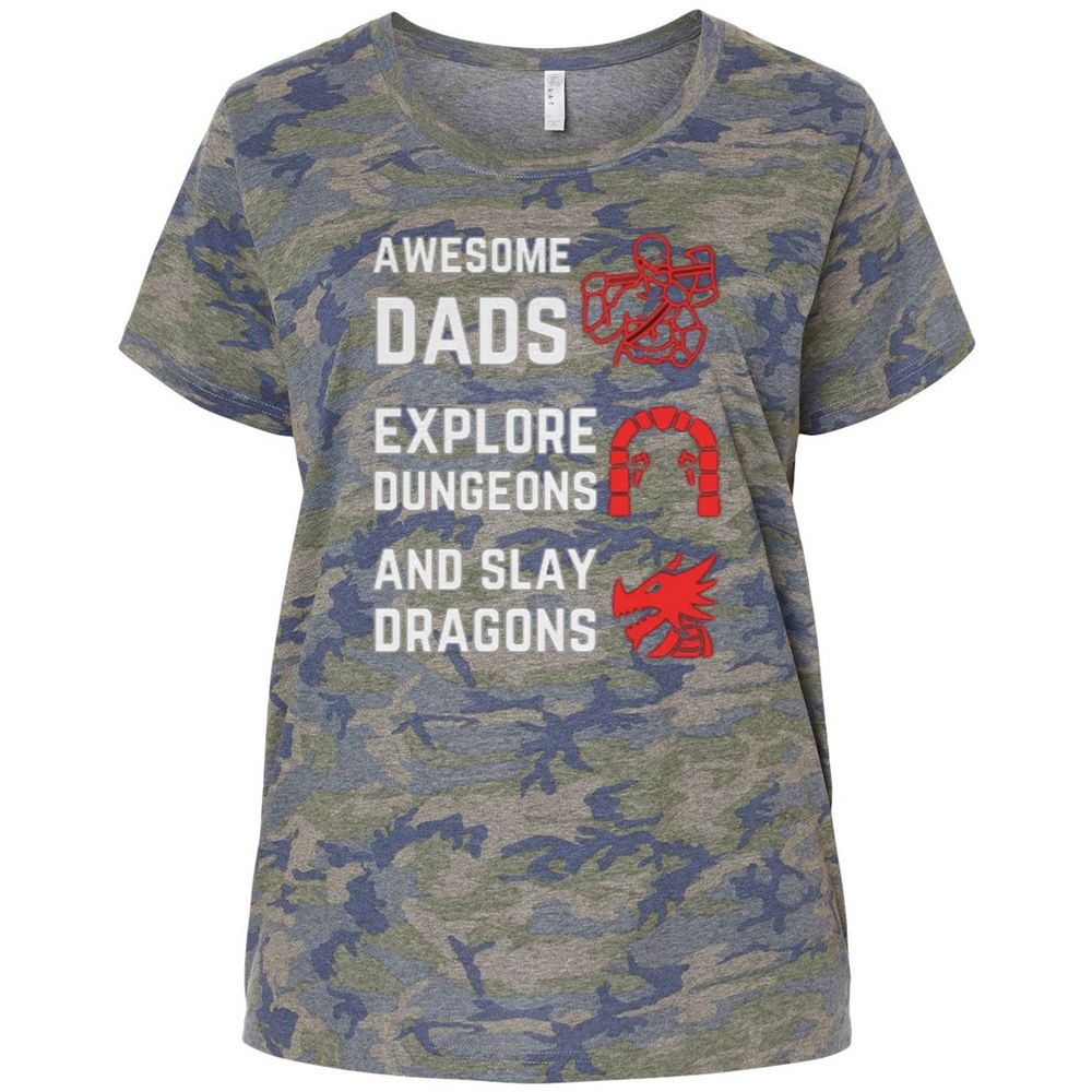 Awesome Dad Fathers Day Ladies Curvy Jersey - Vintage Camo - 5