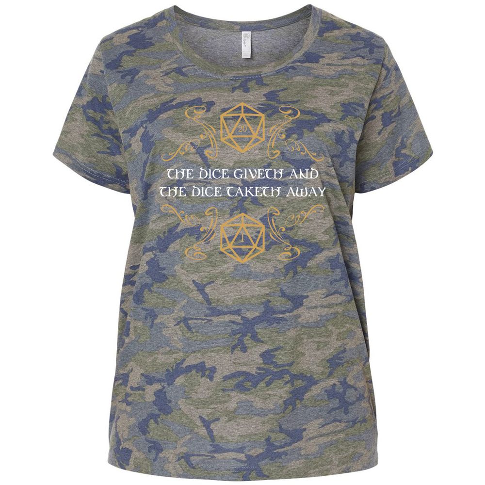 The Dice Giveth and Taketh Away Natural 20 and Critical Fail Ladies Curvy Jersey - Vintage Camo - 5