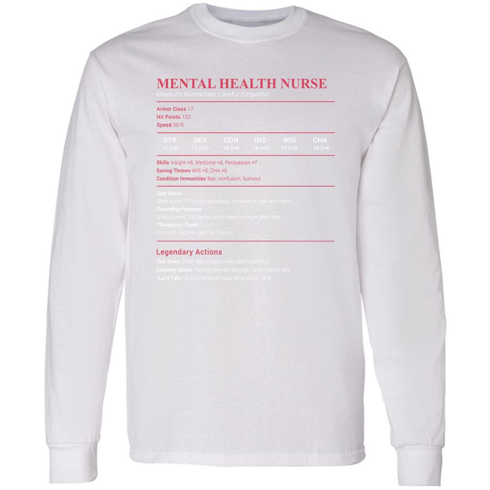 Mental Health Nurse Stats Long Sleeve T-Shirt - White - 5