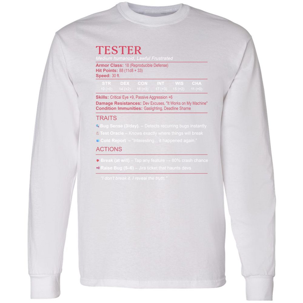 Tester Stats Long Sleeve T-Shirt - White - 5