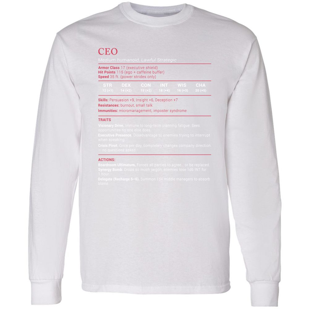 CEO Stats Long Sleeve T-Shirt - White - 5