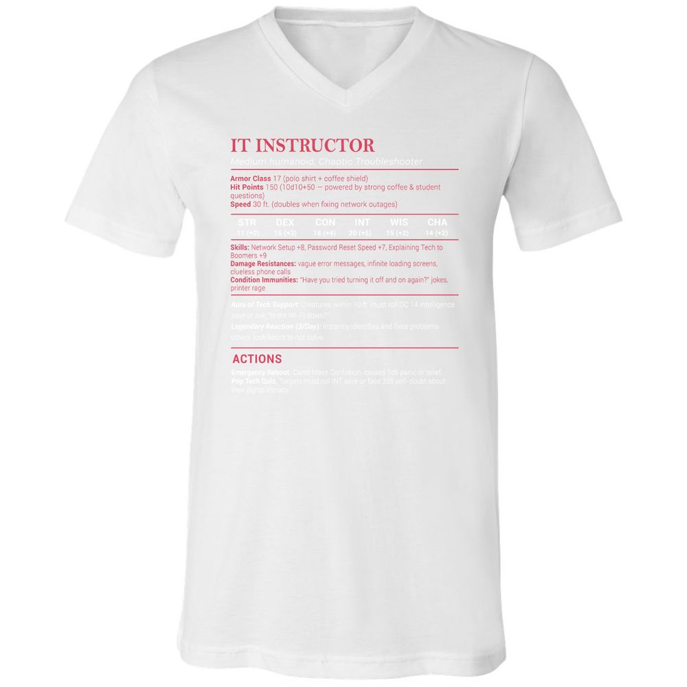 IT Instructor Unisex V-Neck T-Shirt - White - 5