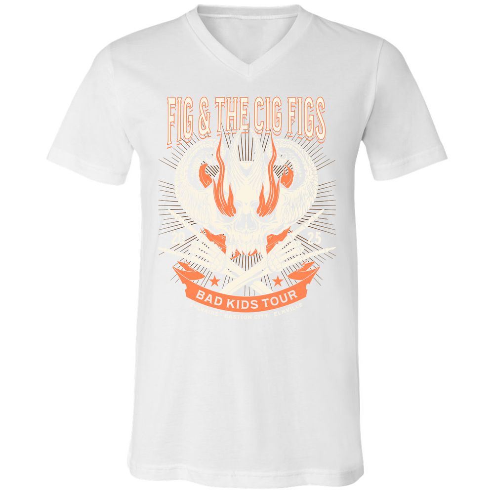 Fig and the Cig Figs, Dimension 20 Unisex V-Neck T-Shirt - White - 5