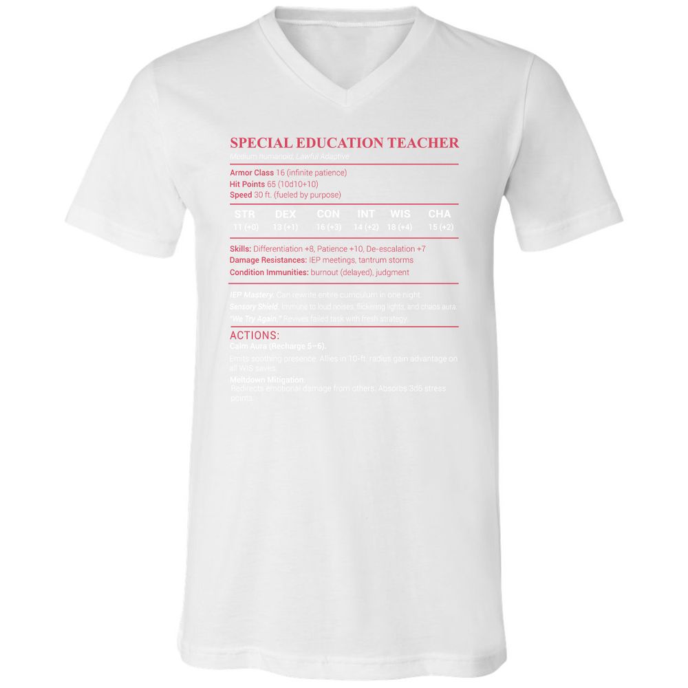 Special Edu Stats Unisex V-Neck T-Shirt - White - 5