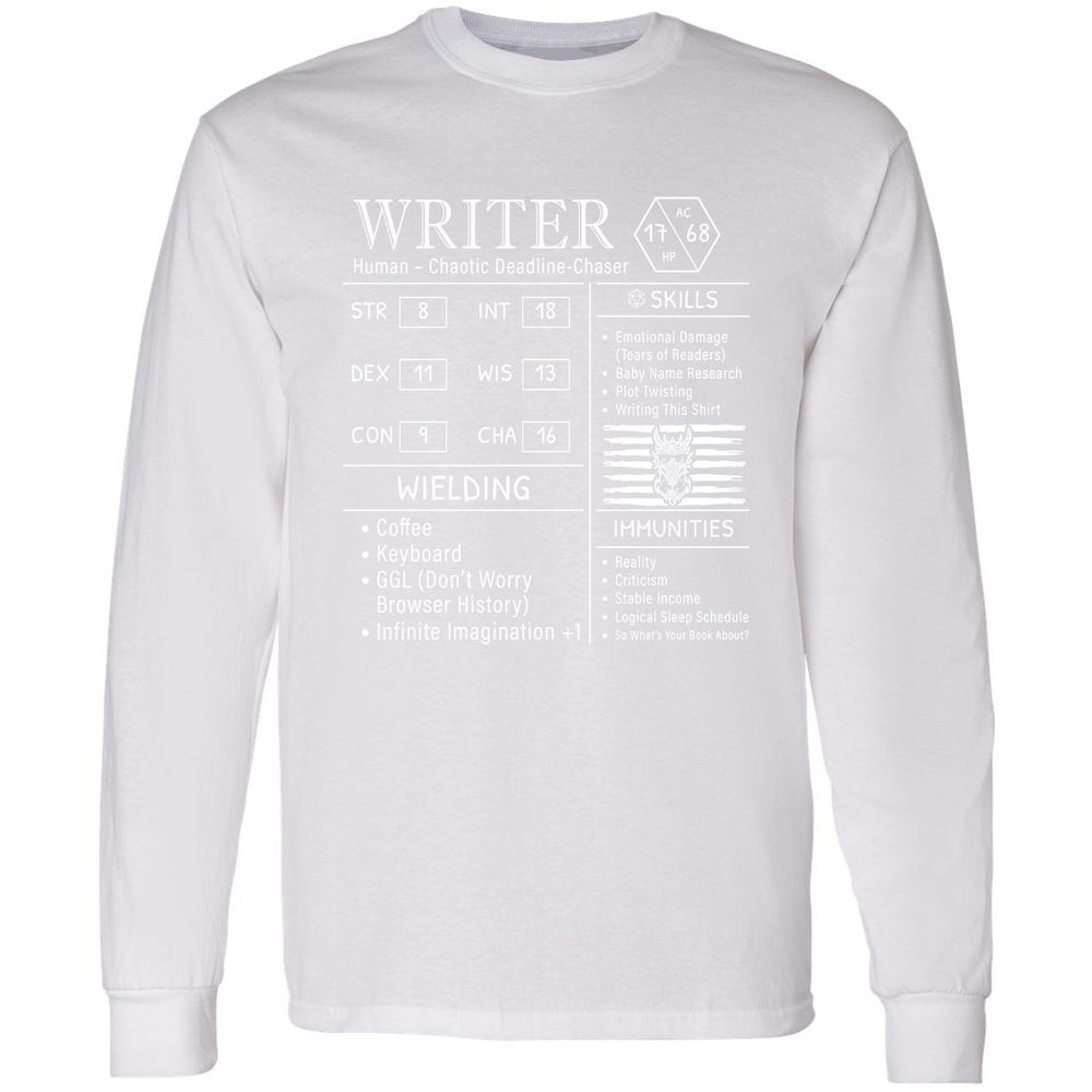 Writer Stats New Long Sleeve T-Shirt - White - 5
