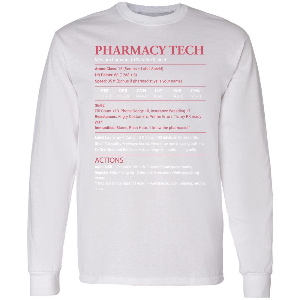 Pharmacy Tech Long Sleeve T-Shirt - White - 5
