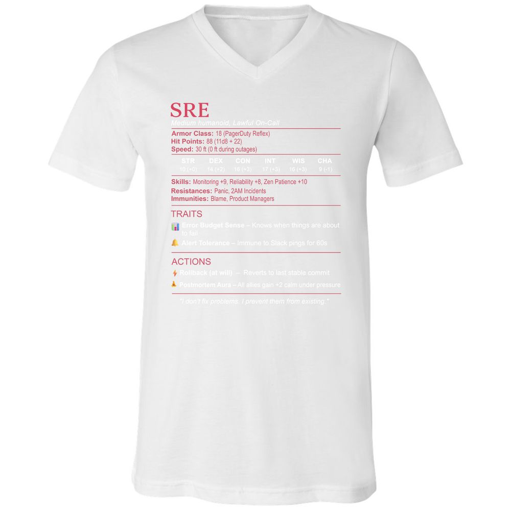 SRE Stats Unisex V-Neck T-Shirt - White - 5