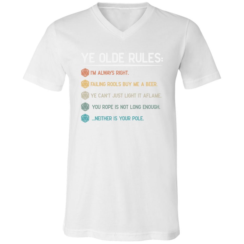 Dungeon Master Rules – Ye Olde RPG Unisex V-Neck T-Shirt - White - 5
