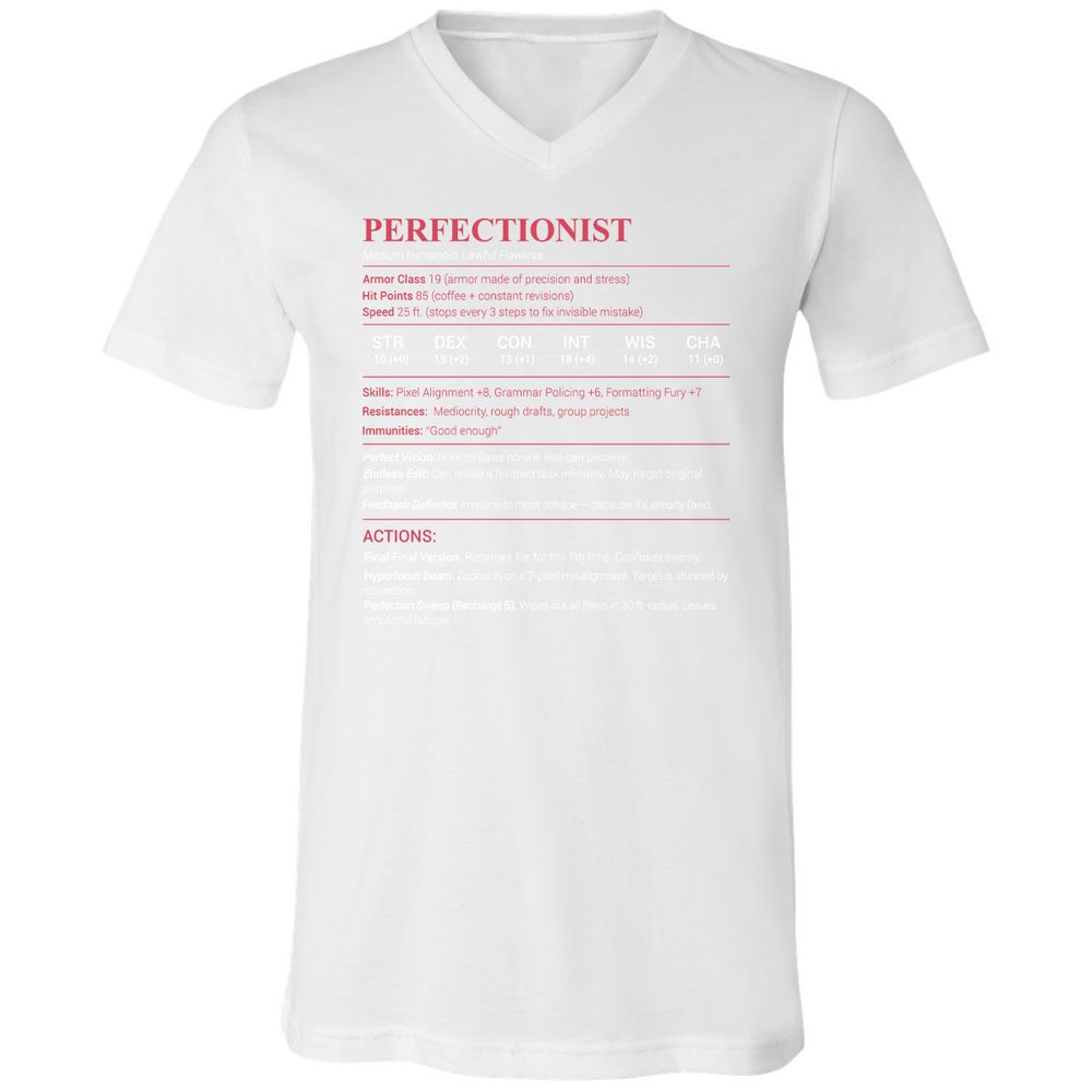 Perfectionist Stats Unisex V-Neck T-Shirt - White - 5