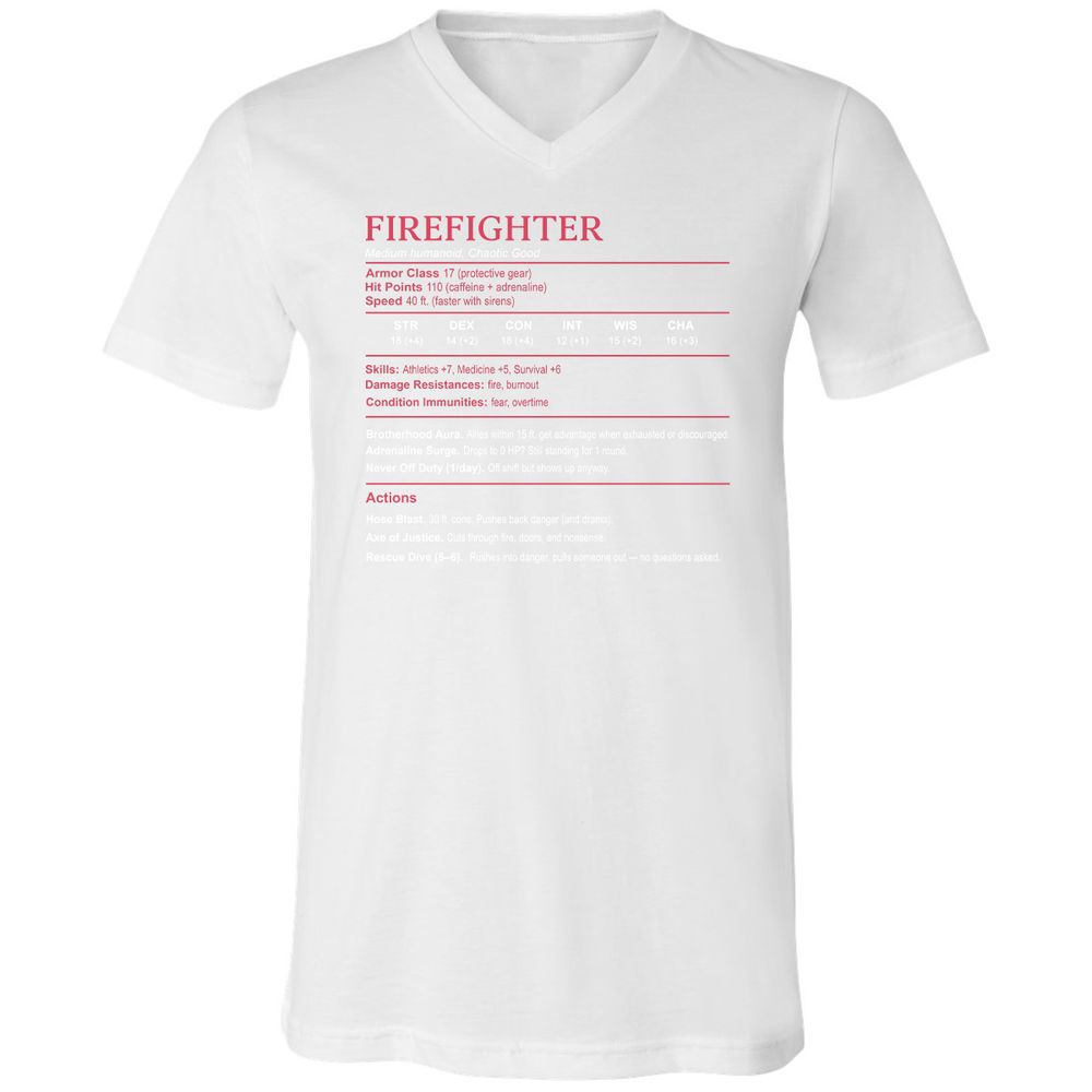 Firefighter Stats Unisex V-Neck T-Shirt - White - 5