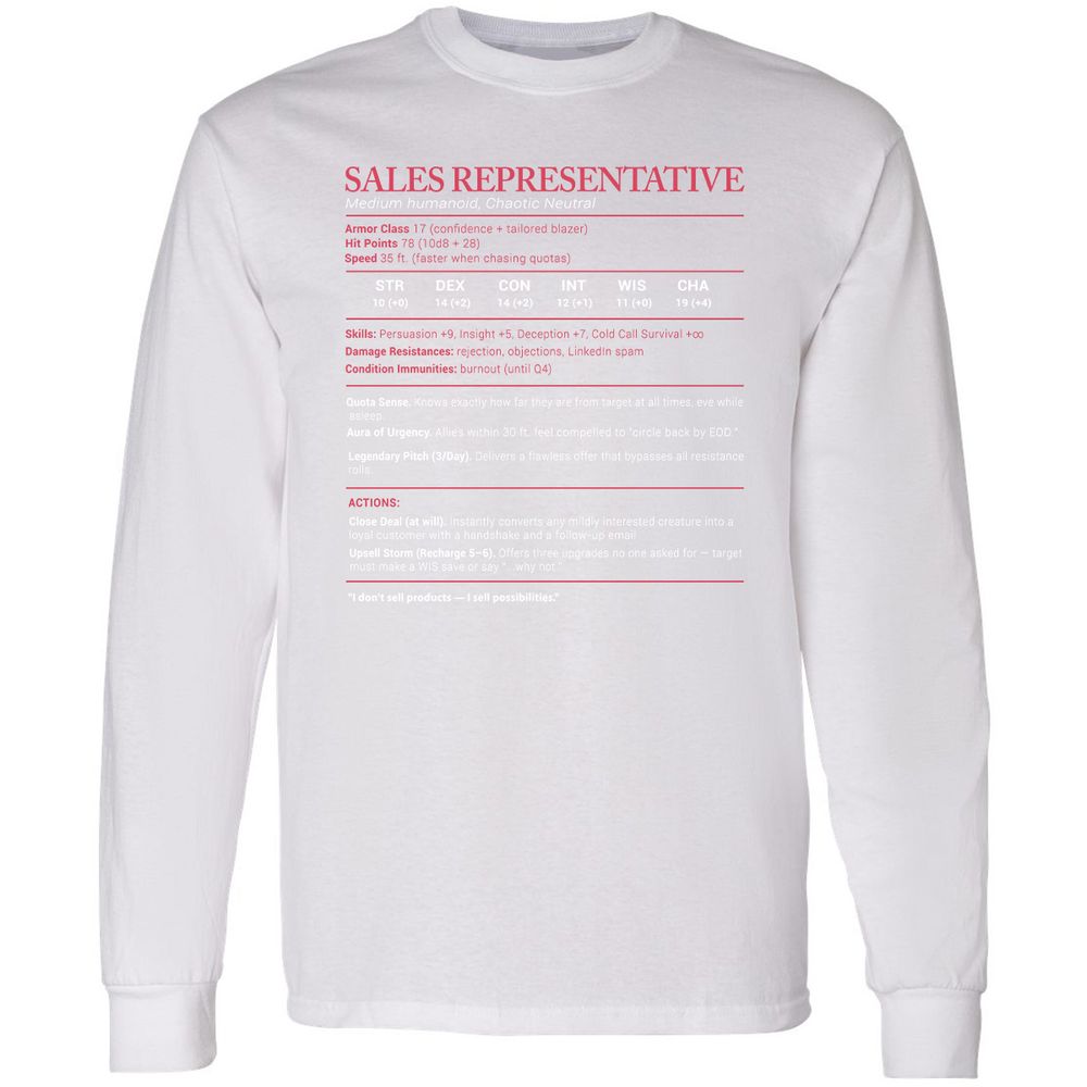 Sales Presentative Stats Long Sleeve T-Shirt - White - 5