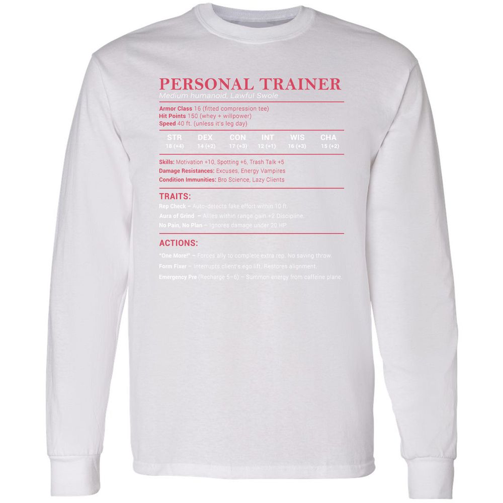 Personal Trainer PT Stats Long Sleeve T-Shirt - White - 5