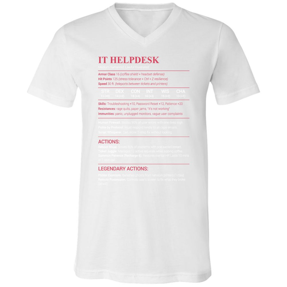 IT Helpdesk Unisex V-Neck T-Shirt - White - 5