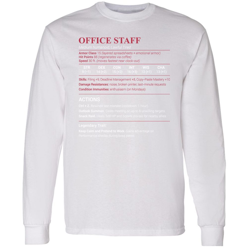 Office Staff Long Sleeve T-Shirt - White - 5