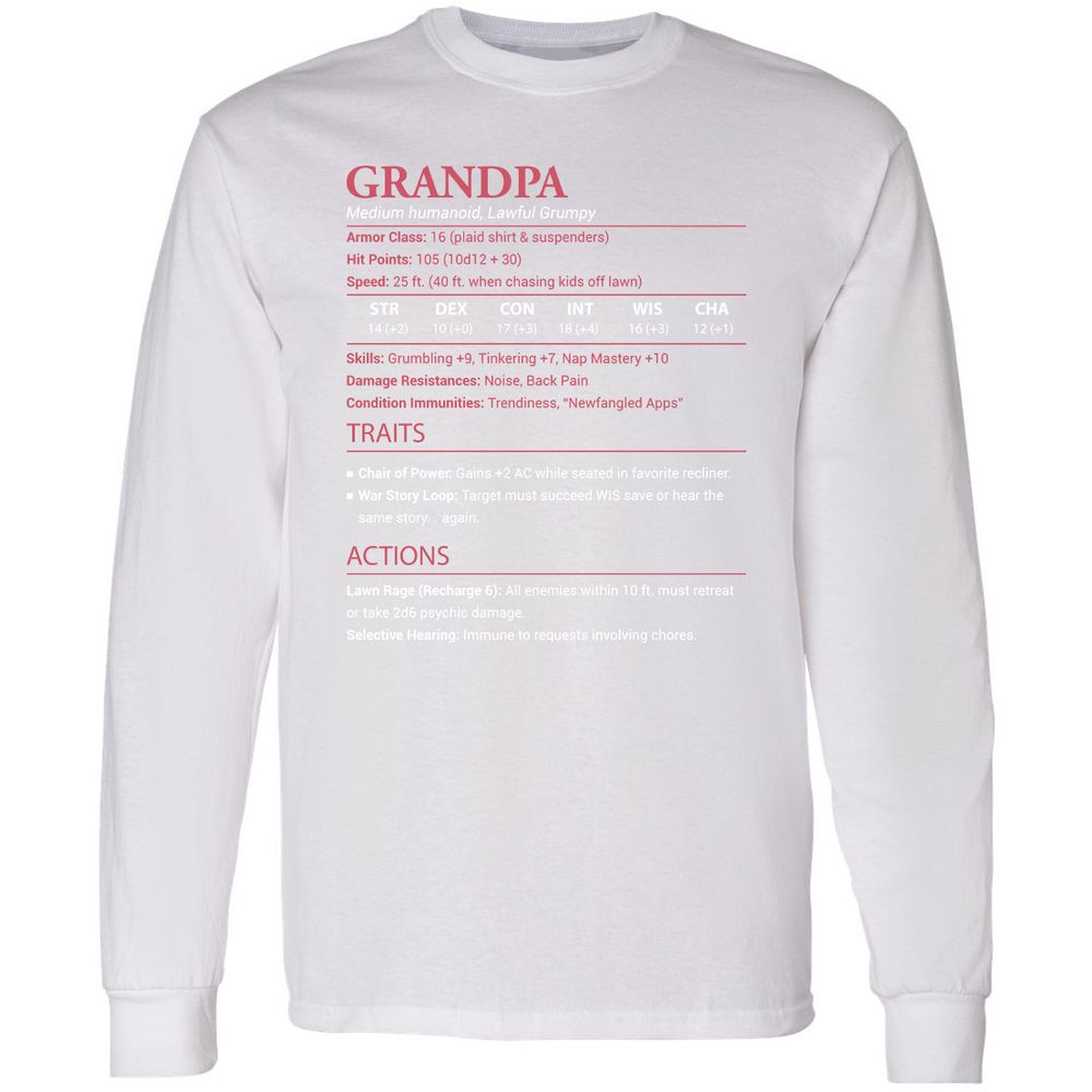 Grandpa Stats Long Sleeve T-Shirt - White - 5